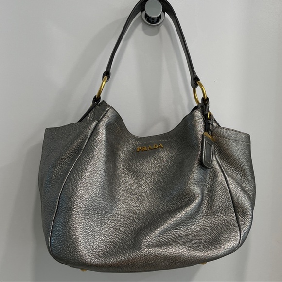 Prada Metallic Vintage Gray Shoulder Bag - Picture 1 of 8